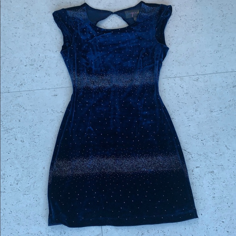 Velour Midnight Navy Dress/Sparkles. Open Back. - image 1